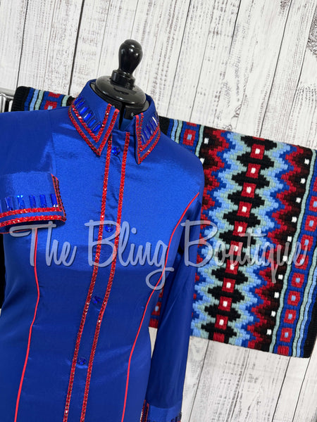 Royal Blue & Red Simple Day Shirt Set (Large)