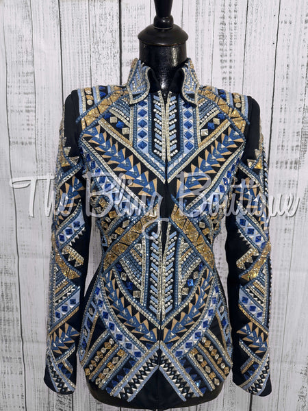 RE-ORDER Black, Periwinkle, Cornflower Blue, Tan & White Showmanship Jacket (Choose Your Size)