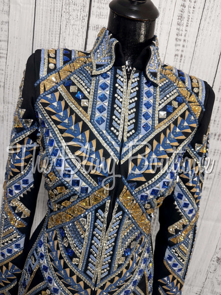 RE-ORDER Black, Periwinkle, Cornflower Blue, Tan & White Showmanship Jacket (Choose Your Size)