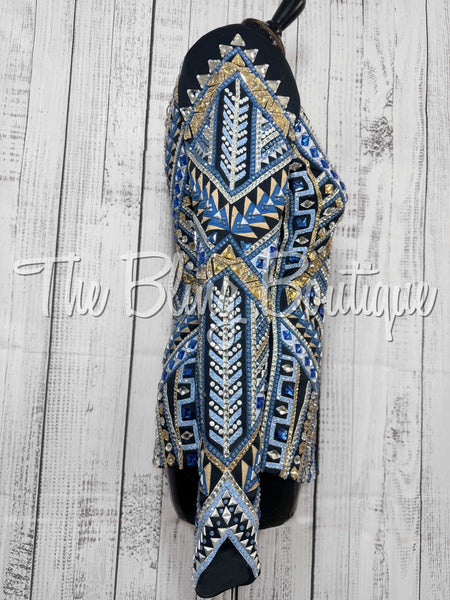 RE-ORDER Black, Periwinkle, Cornflower Blue, Tan & White Showmanship Jacket (Choose Your Size)