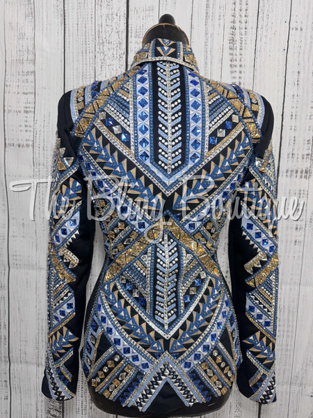 RE-ORDER Black, Periwinkle, Cornflower Blue, Tan & White Showmanship Jacket (Choose Your Size)
