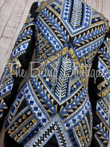 RE-ORDER Black, Periwinkle, Cornflower Blue, Tan & White Showmanship Jacket (Choose Your Size)