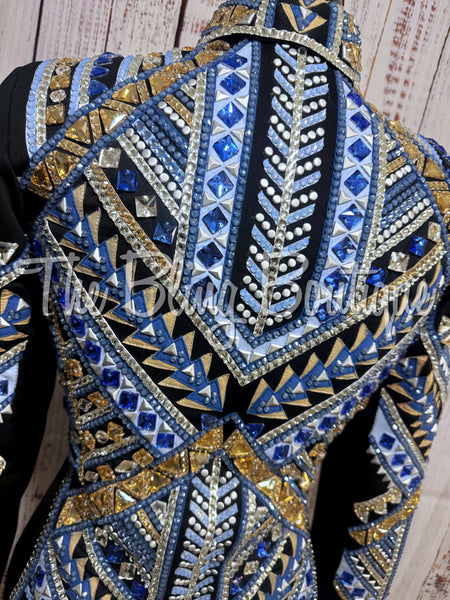 RE-ORDER Black, Periwinkle, Cornflower Blue, Tan & White Showmanship Jacket (Choose Your Size)