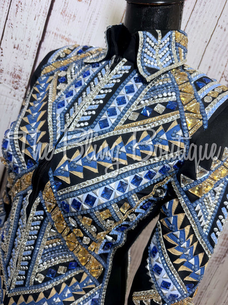 RE-ORDER Black, Periwinkle, Cornflower Blue, Tan & White Showmanship Jacket (Choose Your Size)