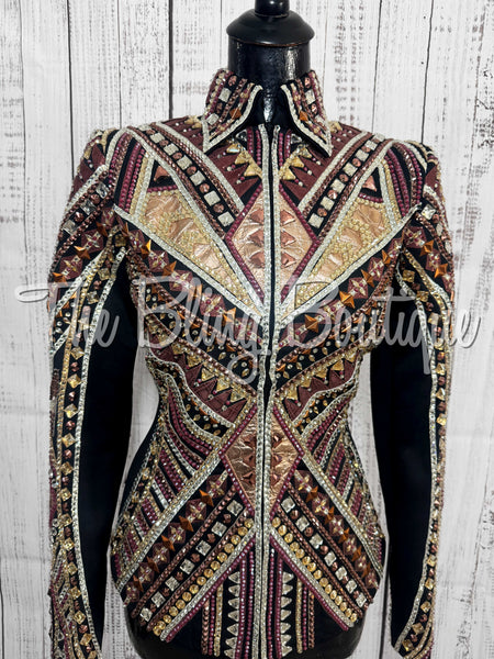Black, Burgundy, Rose Gold, Tan & White Showmanship Jacket (Small)