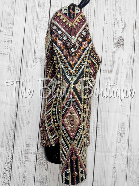 Black, Burgundy, Rose Gold, Tan & White Showmanship Jacket (Small)