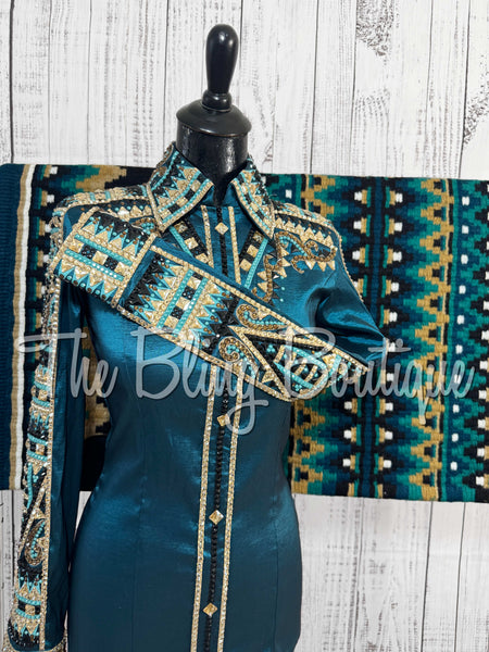 Ocean Teal, Teal, Black & Tan Day Shirt Set (Small)