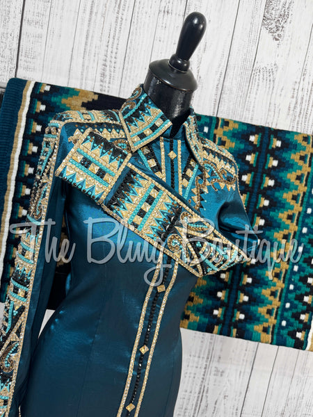 Ocean Teal, Teal, Black & Tan Day Shirt Set (Small)