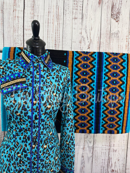 Turquoise, Royal Blue & Caramel Leopard Day Shirt Set (Sizes Small-3XL)