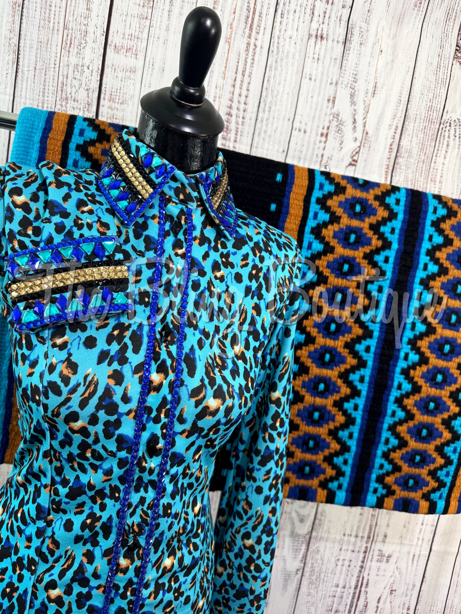 Turquoise, Royal Blue & Caramel Leopard Day Shirt Set (Sizes Small-3XL)