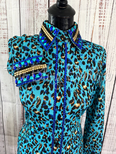 Turquoise, Royal Blue & Caramel Leopard Day Shirt Set (Sizes Small-3XL)