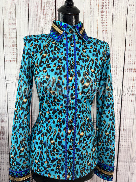 Turquoise, Royal Blue & Caramel Leopard Day Shirt Set (Sizes Small-3XL)