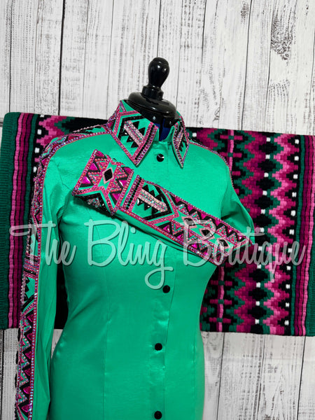 Green & Fuchsia Day Shirt Set (Medium)