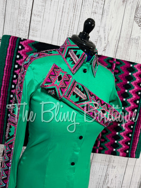 Green & Fuchsia Day Shirt Set (Medium)