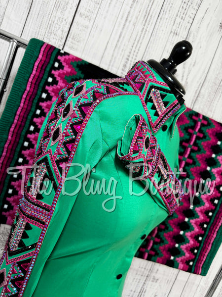 Green & Fuchsia Day Shirt Set (Medium)