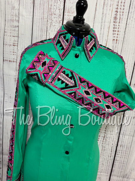 Green & Fuchsia Day Shirt Set (Medium)