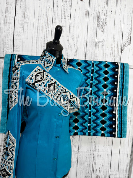 Dark Turquoise, Black & White Day Shirt Set (Small)