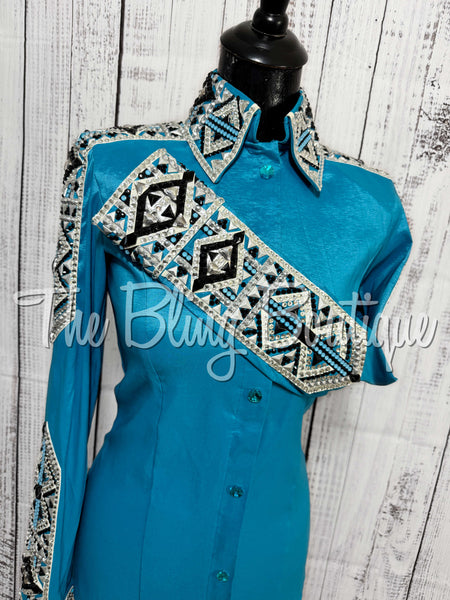 Dark Turquoise, Black & White Day Shirt Set (Small)