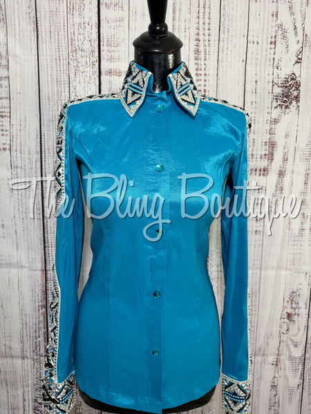 Dark Turquoise, Black & White Day Shirt Set (Small)