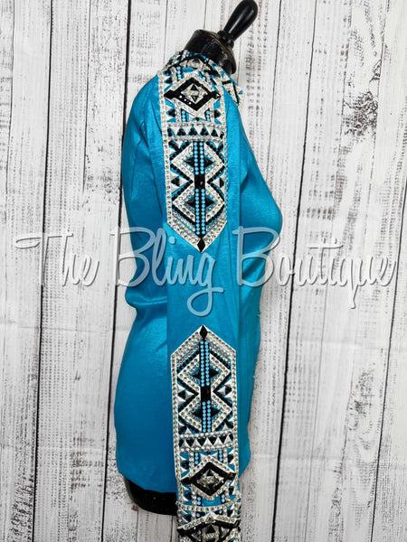 Dark Turquoise, Black & White Day Shirt Set (Small)