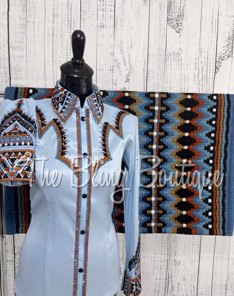 RE-ORDER Ice Blue, Rust & Black Day Shirt Set (Choose Your Size)