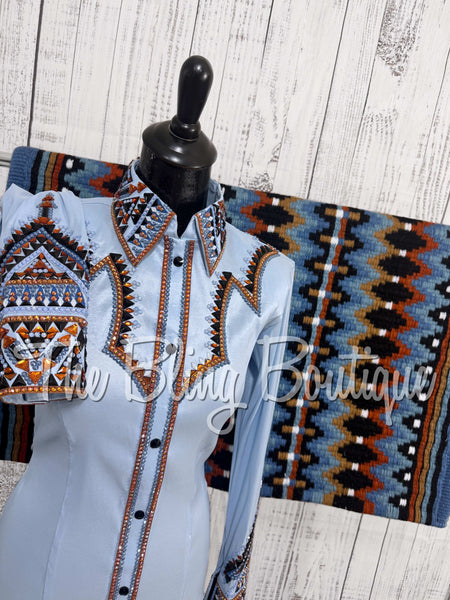 RE-ORDER Ice Blue, Rust & Black Day Shirt Set (Choose Your Size)