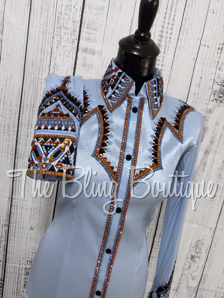 RE-ORDER Ice Blue, Rust & Black Day Shirt Set (Choose Your Size)
