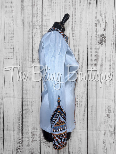 RE-ORDER Ice Blue, Rust & Black Day Shirt Set (Choose Your Size)