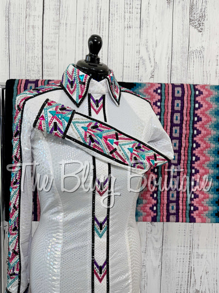 Iridescent White, Pink, Turquoise & Purple Day Shirt Set (Medium)