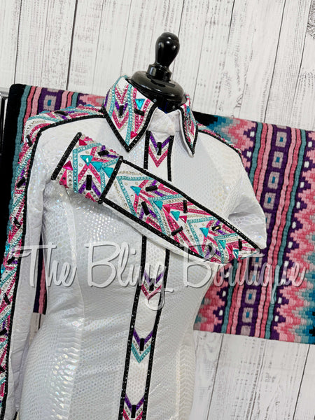 Iridescent White, Pink, Turquoise & Purple Day Shirt Set (Medium)