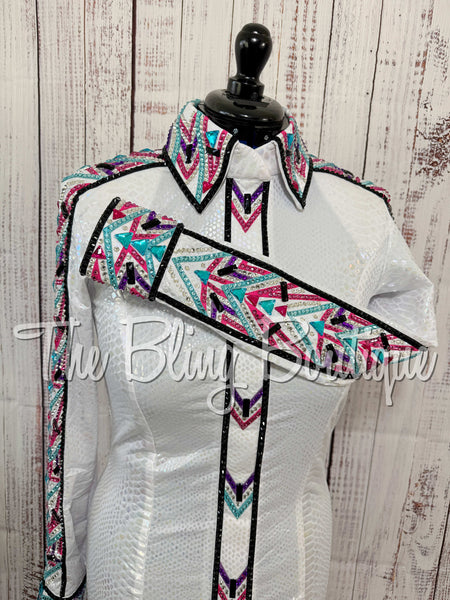 Iridescent White, Pink, Turquoise & Purple Day Shirt Set (Medium)