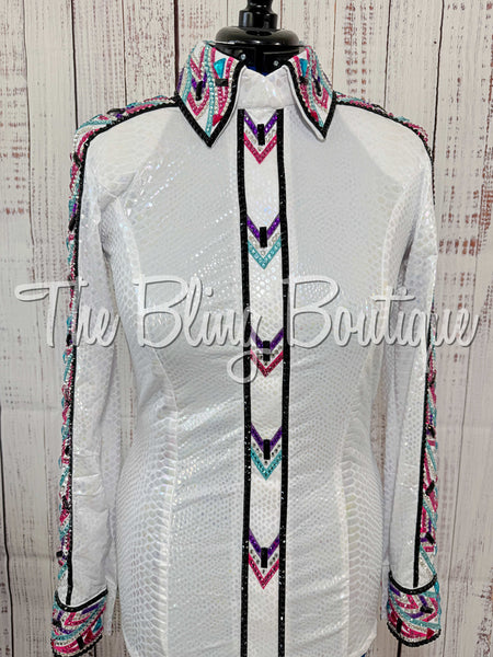 Iridescent White, Pink, Turquoise & Purple Day Shirt Set (Medium)