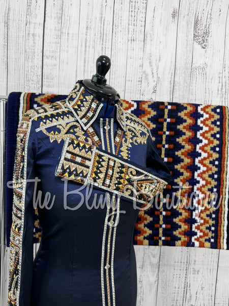 RE-ORDER Navy Blue, Rust & Tan Day Shirt Set (Choose Your Size)