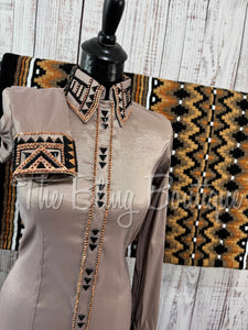Tan, Black & Rose Gold Day Shirt Set (S)