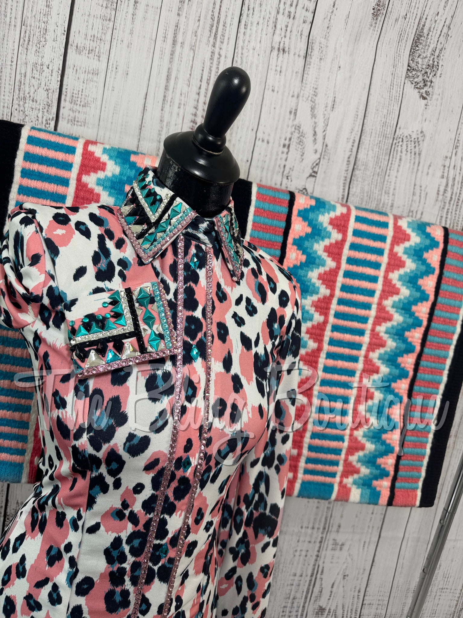 White, Coral & Turquoise Leopard Day Shirt Set (Sizes Small-3XL)