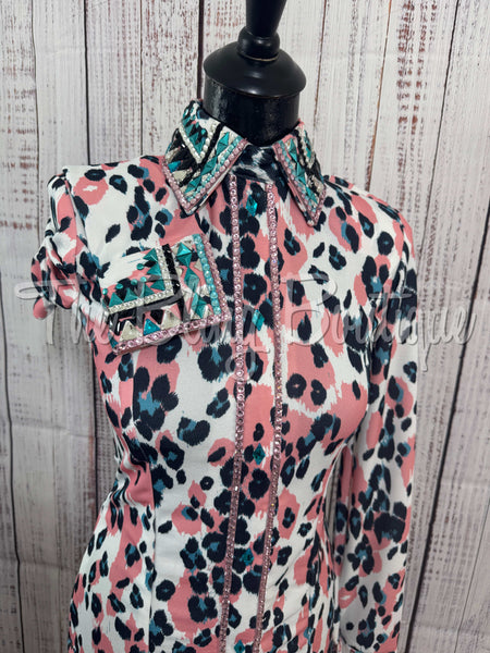 White, Coral & Turquoise Leopard Day Shirt Set (Sizes Small-3XL)