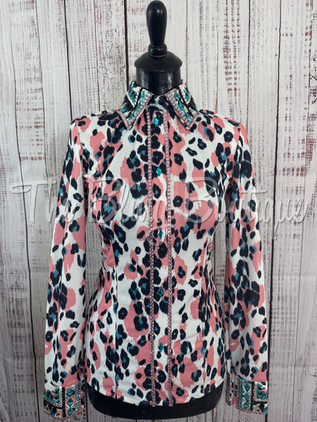 White, Coral & Turquoise Leopard Day Shirt Set (Sizes Small-3XL)