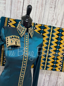 Dark Ocean Teal, Gold & Tan Day Shirt Set (S)