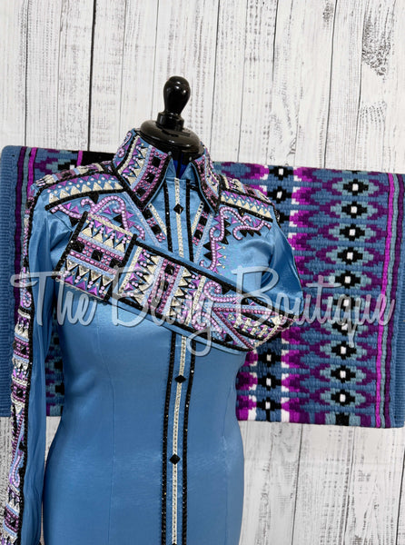 RE-ORDER Cornflower Blue, Periwinkle, Lavender & Black Day Shirt Set (Choose Your Size)