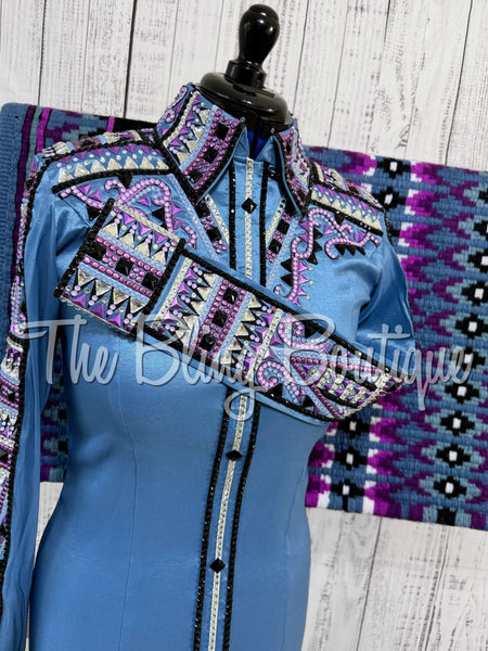 RE-ORDER Cornflower Blue, Periwinkle, Lavender & Black Day Shirt Set (Choose Your Size)