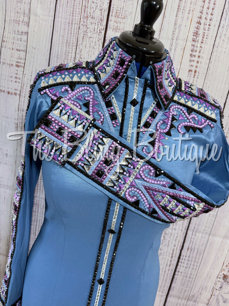 RE-ORDER Cornflower Blue, Periwinkle, Lavender & Black Day Shirt Set (Choose Your Size)