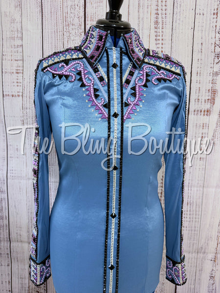 RE-ORDER Cornflower Blue, Periwinkle, Lavender & Black Day Shirt Set (Choose Your Size)