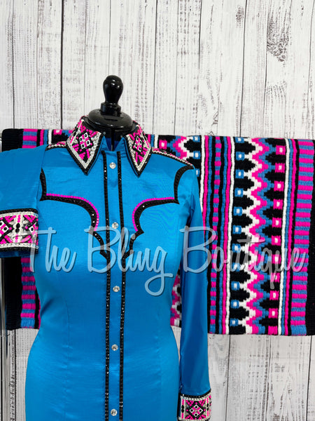 Malibu Blue & Hot Pink Day Shirt Set (Medium)