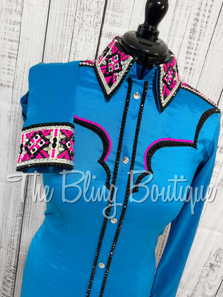 Malibu Blue & Hot Pink Day Shirt Set (Medium)