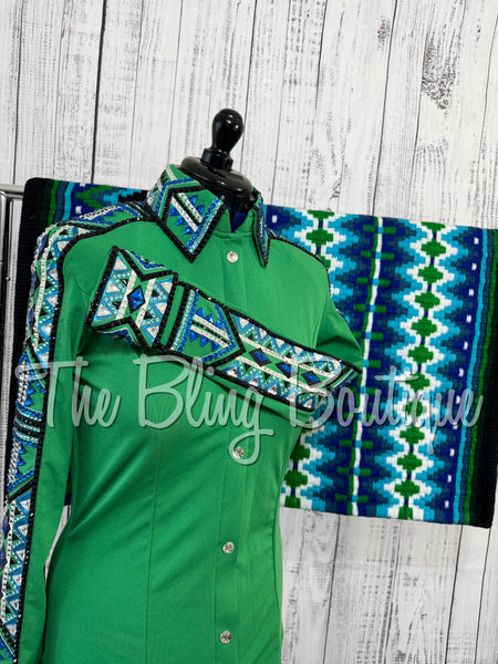 Kiwi Green, Turquoise & Blue Day Shirt Set (Large)