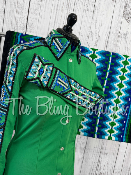 Kiwi Green, Turquoise & Blue Day Shirt Set (Large)