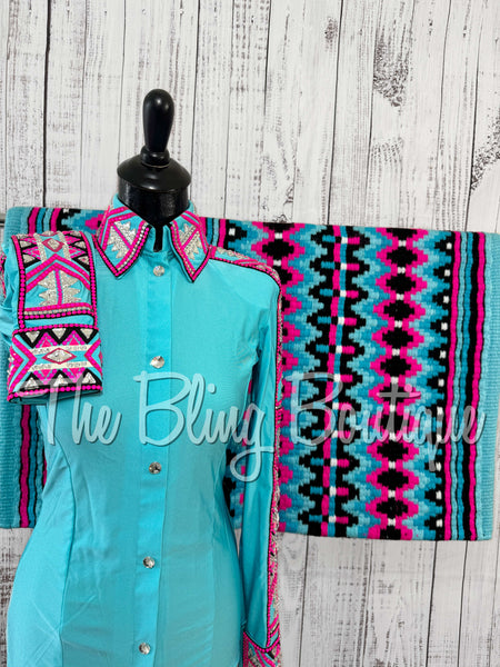 Aqua & Hot Pink Day Shirt Set (Small)