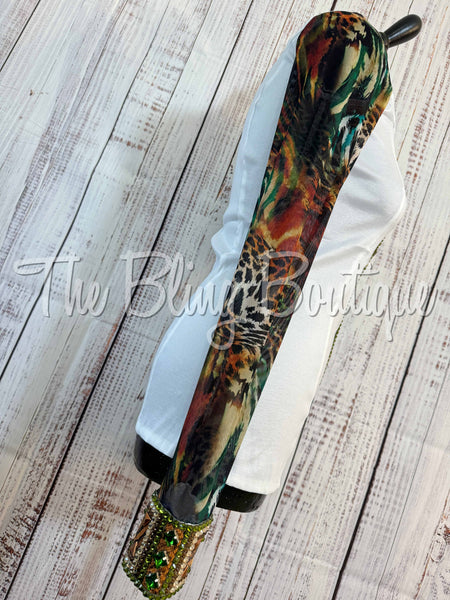 White, Olive Green & Rust Day Shirt Set With Sheer Sleeves (XL)