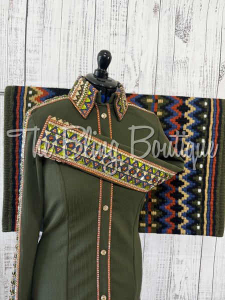 Olive Green, Navy Blue, Rust & Tan Day Shirt Set (Large)