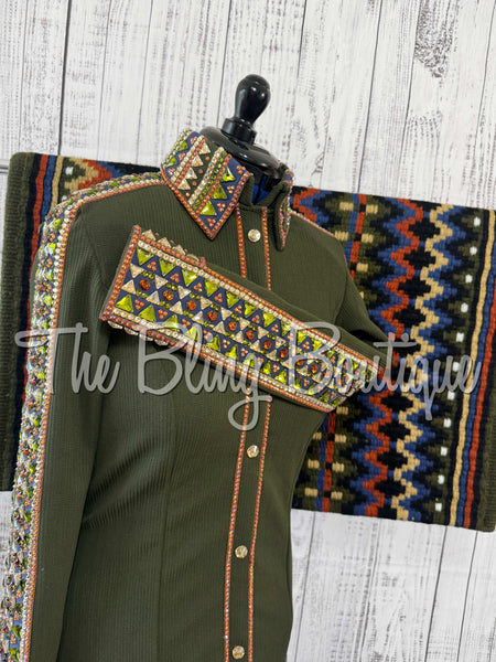Olive Green, Navy Blue, Rust & Tan Day Shirt Set (Large)